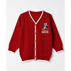 Babyhug Disney 100% Cotton Knit Full Sleeves Sweater Set with Minnie Mouse Detailing - Maroon
