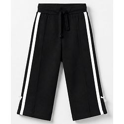 Babyhug 100% Cotton Looper Knit Full Length Lounge Pant With Tape Detailing & Bow Applique - Black