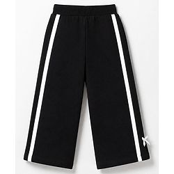 Babyhug 100% Cotton Looper Knit Full Length Lounge Pant With Tape Detailing & Bow Applique - Black
