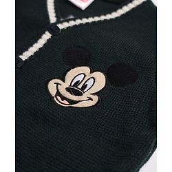 Babyhug Disney 100% Cotton Knit Sweater Sets With Full Sleeves And Mickey Mouse Patch - Black