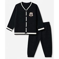 Babyhug Disney 100% Cotton Knit Sweater Sets With Full Sleeves And Mickey Mouse Patch - Black