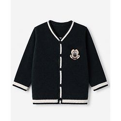 Babyhug Disney 100% Cotton Knit Sweater Sets With Full Sleeves And Mickey Mouse Patch - Black