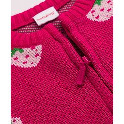 Babyhug Knit Front Open Sweaters with Full Sleeves and Strawberry Design in Pink