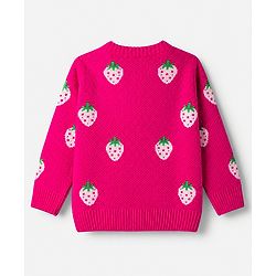 Babyhug Knit Front Open Sweaters with Full Sleeves and Strawberry Design in Pink