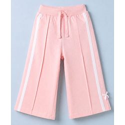 Babyhug 100% Cotton Looper Knit Full Length Lounge Pant With Tape Detailing & Bow Applique - Pink