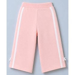 Babyhug 100% Cotton Looper Knit Full Length Lounge Pant With Tape Detailing & Bow Applique - Pink