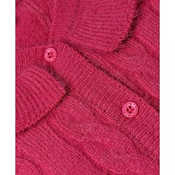 Babyhug Knit Full Sleeve Front Open Sweater with Cable Knit Design - Dark pink
