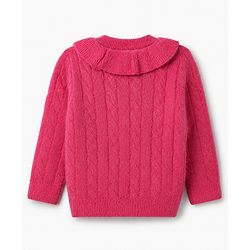Babyhug Knit Full Sleeve Front Open Sweater with Cable Knit Design - Dark pink