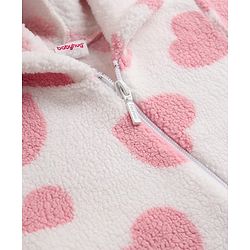 Babyhug Fur Woven Full Sleeves Hooded Winter Wear Romper With Heart Design - Pink
