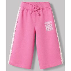 Babyhug Cotton Knit Full Length Lounge Pant with Ankle Length and Bonjour Paris Print in Pink