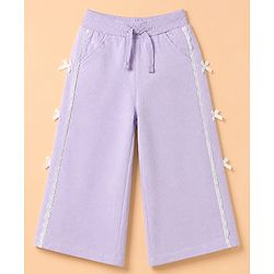 Babyhug 100% Cotton Looper Knit Full Length Lounge Pant with Bow Lace - Lavender