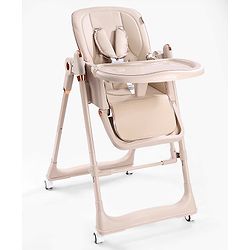 Babyhug Smart 3-in-1 High Chair with Baby Swing - Beige| Adjustable Height| Dual Feeding Tray| Reclining Backrest & Footrest| 5-Point Safety Harness| Foldable Feeding Chair
