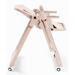 Babyhug Smart 3-in-1 High Chair with Baby Swing - Beige| Adjustable Height| Dual Feeding Tray| Reclining Backrest & Footrest| 5-Point Safety Harness| Foldable Feeding Chair