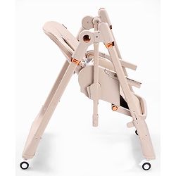 Babyhug Smart 3-in-1 High Chair with Baby Swing - Beige| Adjustable Height| Dual Feeding Tray| Reclining Backrest & Footrest| 5-Point Safety Harness| Foldable Feeding Chair