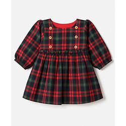 Babyhug Cotton Woven Full Sleeves Frock with Leggings and Checks Print - Red