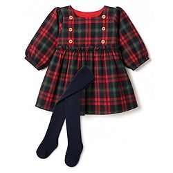 Babyhug Cotton Woven Full Sleeves Frock with Leggings and Checks Print - Red