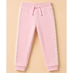 Babyhug 100% Cotton Looper Knit Full Length Lounge and Track Pant With Lace Detailing - Pink