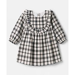 Babyhug Cotton Woven Full Sleeves Frock with Leggings and Checks Print - White