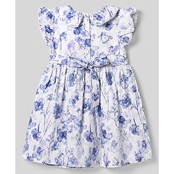 Babyhug Cotton Woven Half Frill Sleeves Floral Printed Frock - Blue