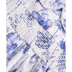 Babyhug Cotton Woven Half Frill Sleeves Floral Printed Frock - Blue