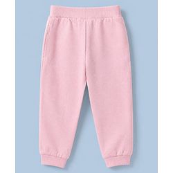 Babyhug Cotton Mix Knit Full Length Lounge Pants with Bow Applique in Pink