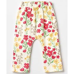 Babyhug Cotton Interlock Knit Diaper Leggings With Floral Print Pack of 3 - Red & Yellow