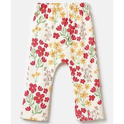Babyhug Cotton Interlock Knit Diaper Leggings With Floral Print Pack of 3 - Red & Yellow