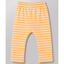 Babyhug Cotton Knit Lull Length Striped Diaper Leggings with Tractor & Carrot Print Pack of 3 - Light Orange, White, Light Green