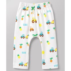 Babyhug Cotton Knit Lull Length Striped Diaper Leggings with Tractor & Carrot Print Pack of 3 - Light Orange, White, Light Green