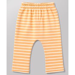Babyhug Cotton Knit Lull Length Striped Diaper Leggings with Tractor & Carrot Print Pack of 3 - Light Orange, White, Light Green