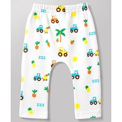 Babyhug Cotton Knit Lull Length Striped Diaper Leggings with Tractor & Carrot Print Pack of 3 - Light Orange, White, Light Green