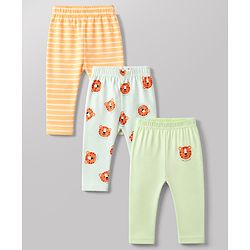 Babyhug Cotton Knit Full Length Diaper Leggings With Animal Print Pack of 3 - Green Blue & Orange