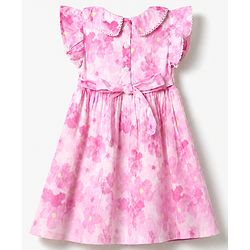 Babyhug Cotton Woven Cap Sleeves Floral Printed Smocked Frock - Pink