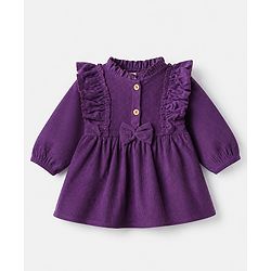 Babyhug Corduroy Woven Solid Frock with Full Sleeves in Purple
