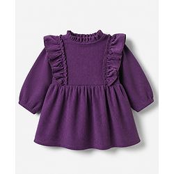 Babyhug Corduroy Woven Solid Frock with Full Sleeves in Purple