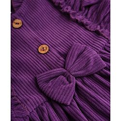 Babyhug Corduroy Woven Solid Frock with Full Sleeves in Purple