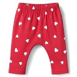 Babyhug Cotton Knit Full Length Diaper Leggings With Heart & Mushroom Print Pack of 3 - Red Pink Navy Blue