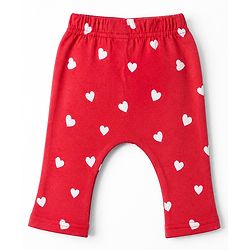 Babyhug Cotton Knit Full Length Diaper Leggings With Heart & Mushroom Print Pack of 3 - Red Pink Navy Blue