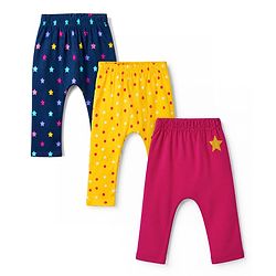 Babyhug Cotton Knit Full Length Diaper Leggings Pack of 3 in Yellow Red Navy Blue