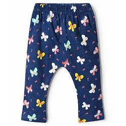 Babyhug Cotton Knit Diaper Leggings With Butterfly Print Pack of 3 in Blue Yellow