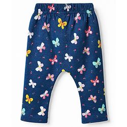 Babyhug Cotton Knit Diaper Leggings With Butterfly Print Pack of 3 in Blue Yellow