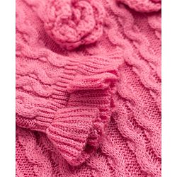 Babyhug Knit Full Sleeves Pullover Sweater With Floral Applique & Cable Knit Design - Pink