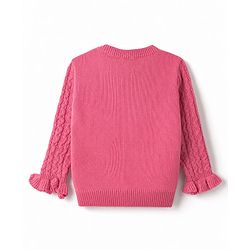 Babyhug Knit Full Sleeves Pullover Sweater With Floral Applique & Cable Knit Design - Pink
