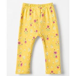 Babyhug Cotton Knit Full Length Diaper Leggings With Floral & Polka Dot Print Pack of 3 in Yellow Pink Green