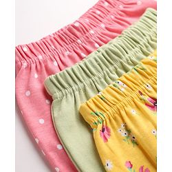 Babyhug Cotton Knit Full Length Diaper Leggings With Floral & Polka Dot Print Pack of 3 in Yellow Pink Green