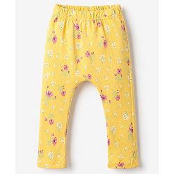 Babyhug Cotton Knit Full Length Diaper Leggings With Floral & Polka Dot Print Pack of 3 in Yellow Pink Green