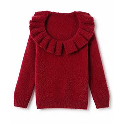 Babyhug Knit Full Sleeves Pullovers with Ruffled Collar - Maroon