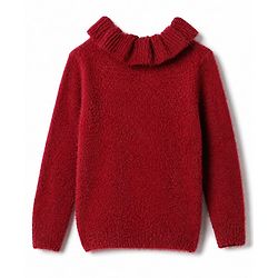 Babyhug Knit Full Sleeves Pullovers with Ruffled Collar - Maroon