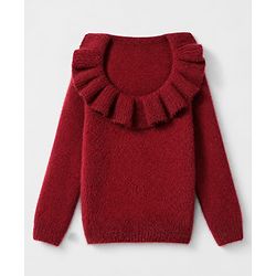Babyhug Knit Full Sleeves Pullovers with Ruffled Collar - Maroon