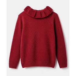 Babyhug Knit Full Sleeves Pullovers with Ruffled Collar - Maroon
